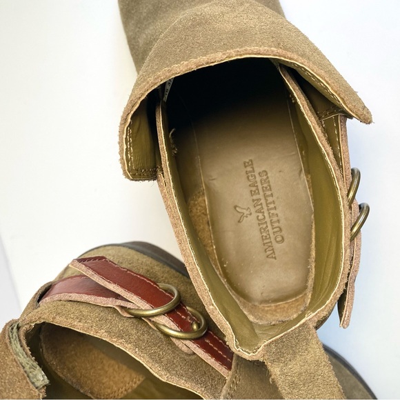 American Eagle Outfitters Suede Olive Green Buckle Ankle Booties Block‎ Heel 8 - Picture 10 of 11